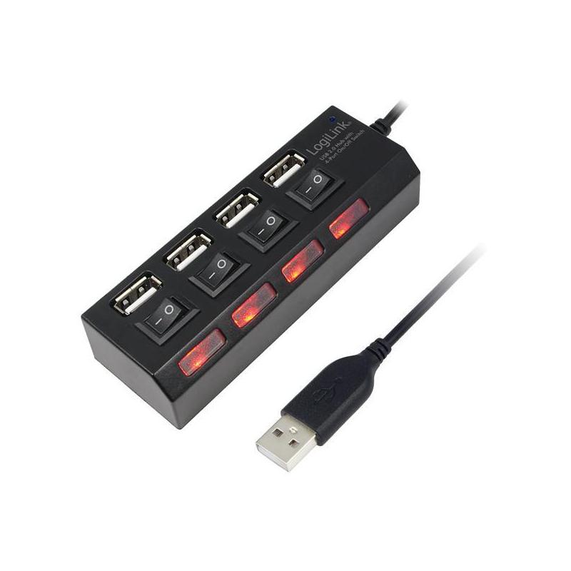 Hub USB LogiLink UA0128 4xUSB 2.0, wyłącznik ON/OFF czarny