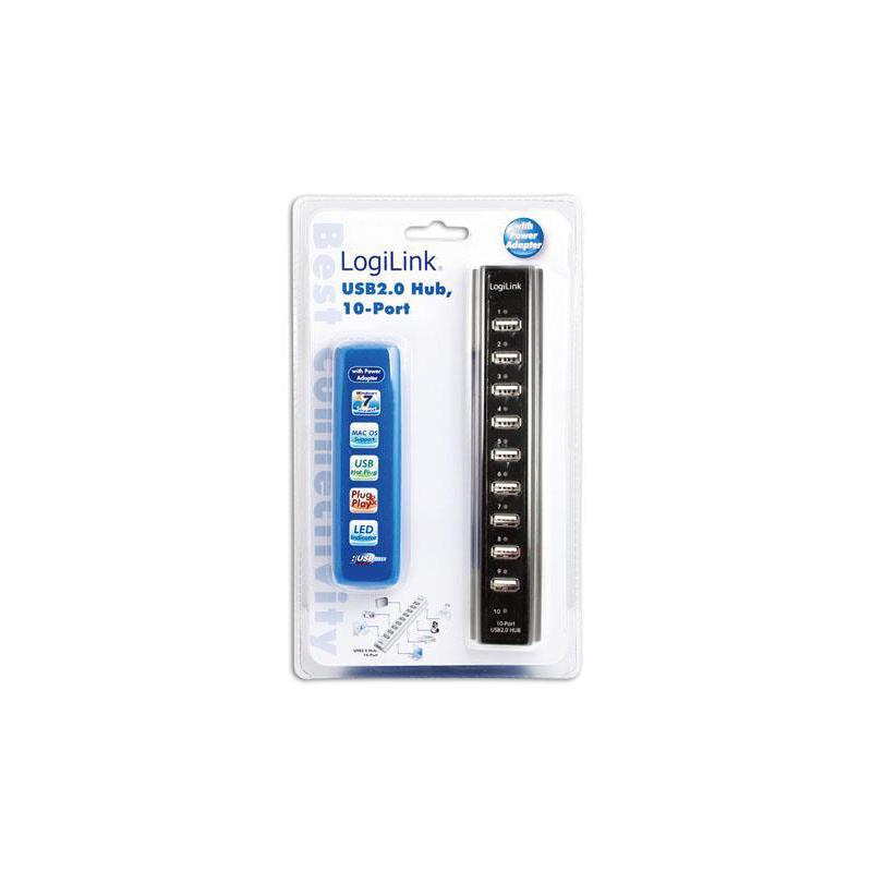 Hub USB LogiLink UA0096 10xUSB 2.0 aktywny czarny