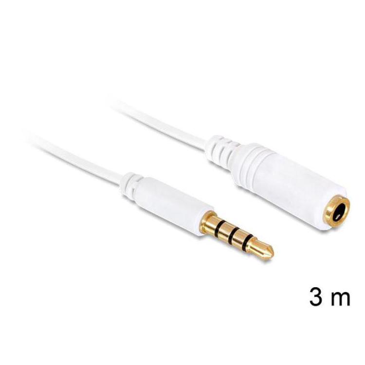 Przedłużacz audio minijack 3.5mm M/F 4 PIN 3m biały dla iPhone