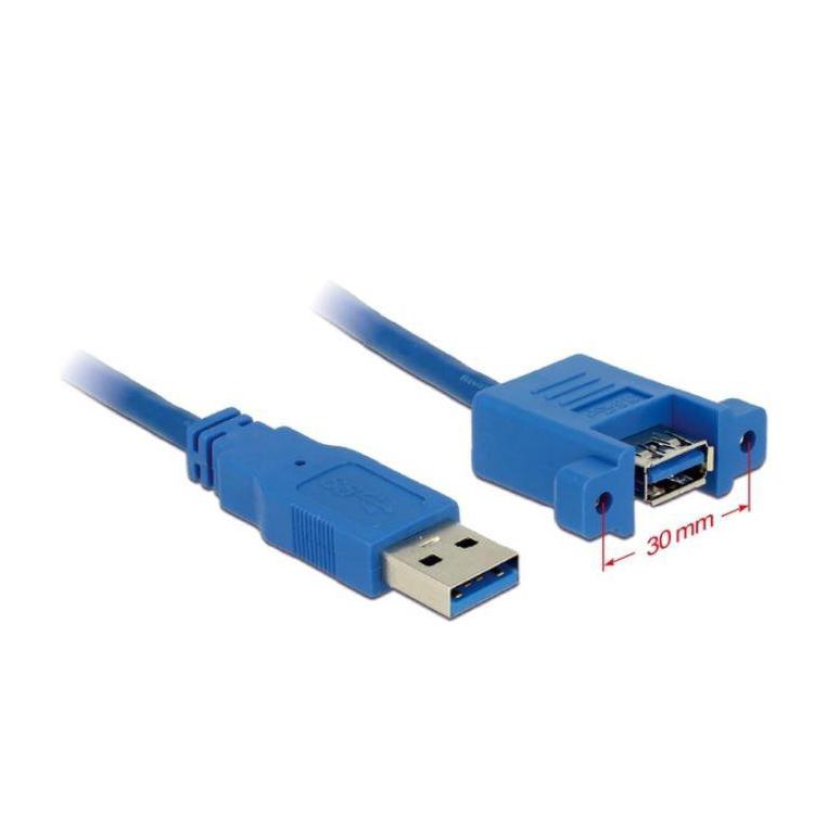 Przedłużacz USB-A F/F 3.0 1m niebieski do panelu