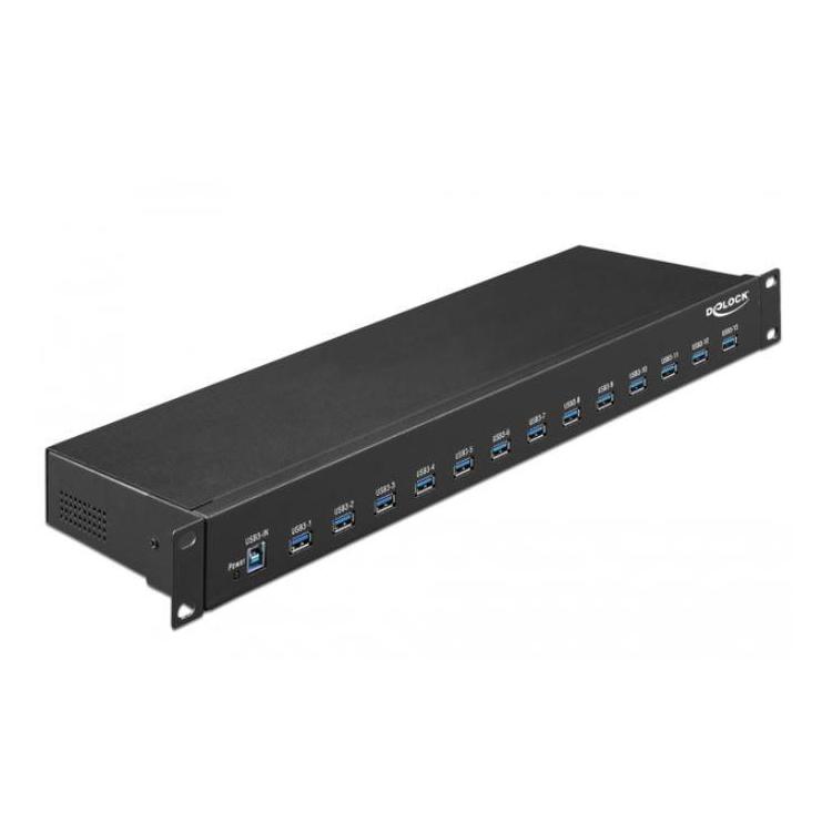 HUB USB 3.1 13-port aktywny przemysłowy czarny 19"