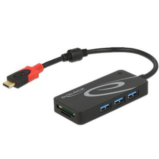 HUB USB-C 3.1 3-porty +2x czytnik SD 15 cm czarny