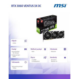 Karta graficzna GeForce RTX 3060 VENTUS 3X OC 12GB GDDR6 192bit 3DP/HDMI