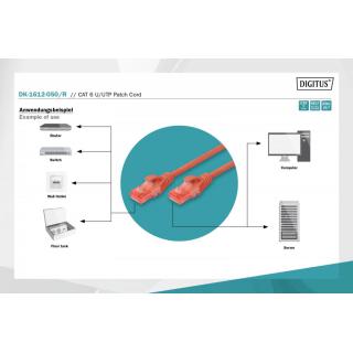 Patch cord U/UTP kat.6 PVC 5m czerwony