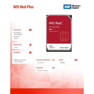 Dysk 3,5 cala WD Red Plus 12TB CMR 256MB/7200RPM Class