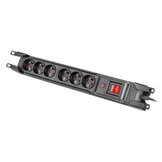 Listwa przeciwprzepięciowa rack 19cali M6 1,5m 6x230v czarna M6/15/R/CZ