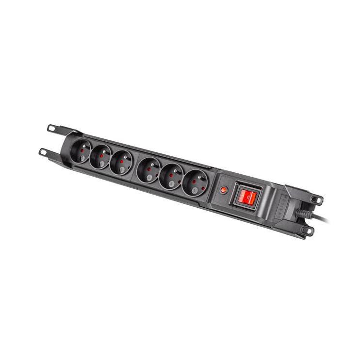 Listwa przeciwprzepięciowa rack 19cali M6 1,5m 6x230v czarna M6/15/R/CZ