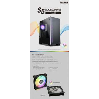 Obudowa S5 Black ATX Mid Tower PC Case RGB fan TG