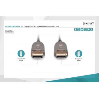 Kabel połączeniowy hybrydowy AOC DisplayPort 1.4 8K/60Hz UHD DP/DP M/M 10m Czarny