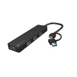 Hub USB Natec Mayfly 4xUSB 3.0 czarny USB-C + Adapter USB-A