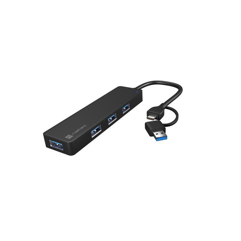 Hub USB Natec Mayfly 4xUSB 3.0 czarny USB-C + Adapter USB-A