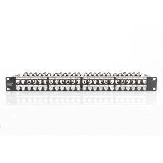 Modułowy panel krosowy (patch panel) o dużej gęstości połączeń, 19" 48x keystone, ekranowany, 1U, Czarny