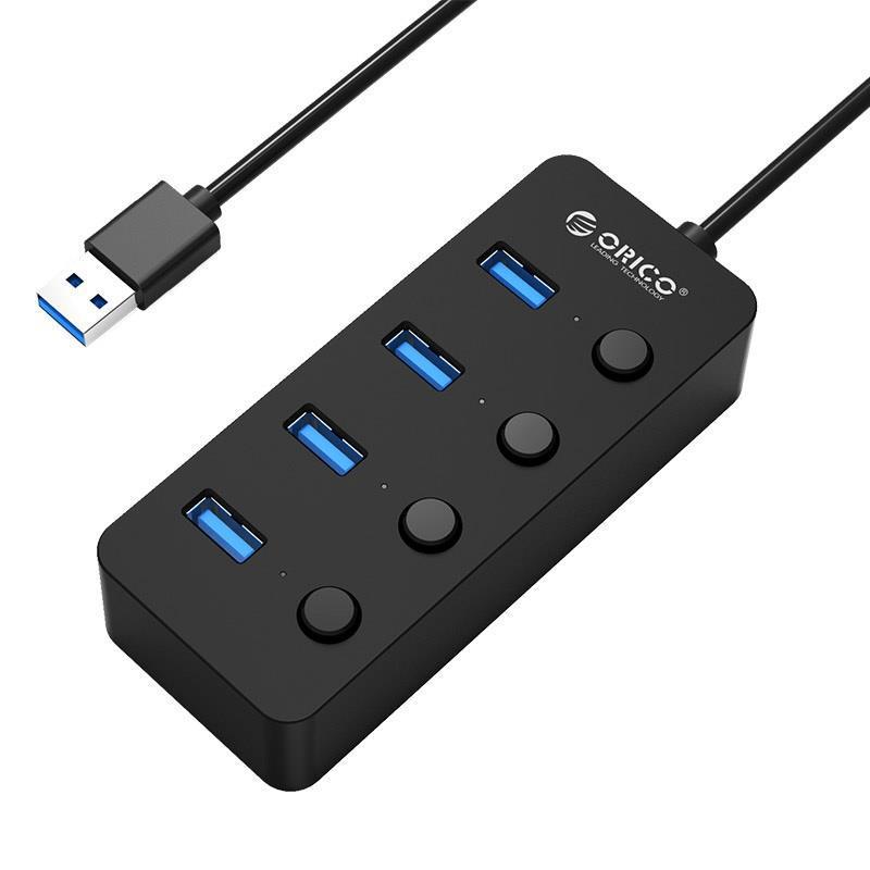 HUB USB Orico W9PH4-U3-V1-BK-BP 3.1 4x USB-A, aktywny, z wyłącznikami