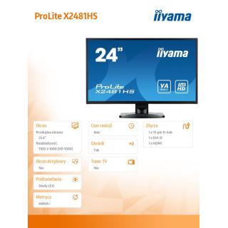 Monitor 24 X2481HS-B1 SLIM AMVA+, HDMI, DVI, 6 ms, Głośniki