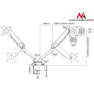 Uchwyt na 2 monitory czarny MC-674 gazowa sprężyna usb 13"-27" 6 kgx2