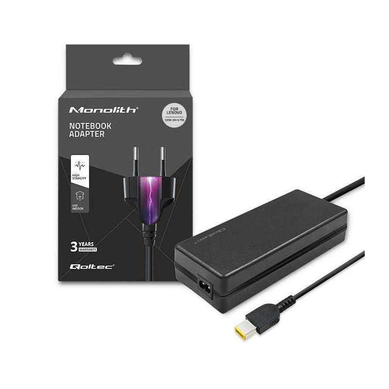 Zasilacz sieciowy Qoltec do Lenovo 135W | 20V | 6.75A | Slim tip+pin |+kabel zasilający