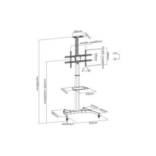 Stojak mobilny pojedynczy z półką, 1xLCD, max. 70", max. 50kg, VESA max. 600x400 pivot