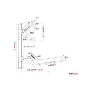 Ramię naścienne pojedyncze, 1xLCD + klawiatura, max. 27", max. 8kg, uchylno-obrotowe 360° (PIVOT)