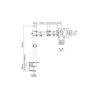 Stojak biurkowy pojedycz z zaciskiem, 1xLCD, max. 27'', max. 8kg, uchylno-obrotowy 360 (PIVOT)