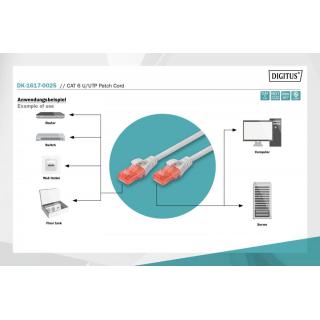 Patch cord nieekranowany U/UTP Kat.6 AWG 26/7 miedź LSOH 0,25m Szary