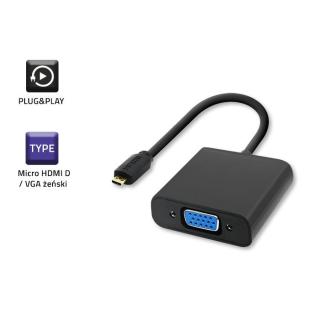 Adapter Micro HDMI D męski / VGA żeński | +3,5mm AUX | 0,2m