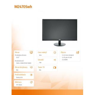 Monitor 23.6 M2470Swh MVA HDMIx2 Głośniki Czarny