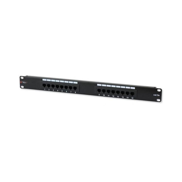 Patch panel 1U UTP 16xR J45 Cat.5e, czarny