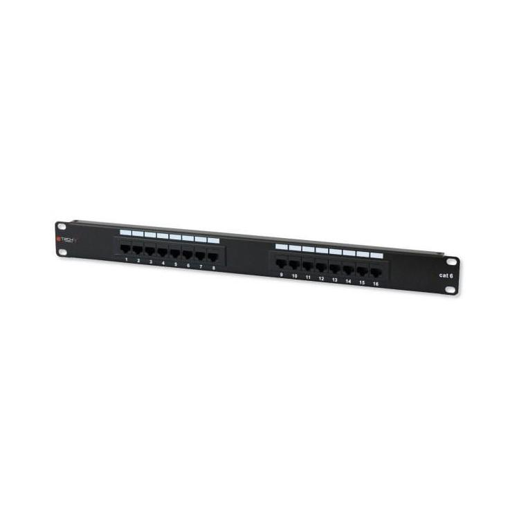 Patch panel 1U UTP 16xR J45 Cat.6, czarny