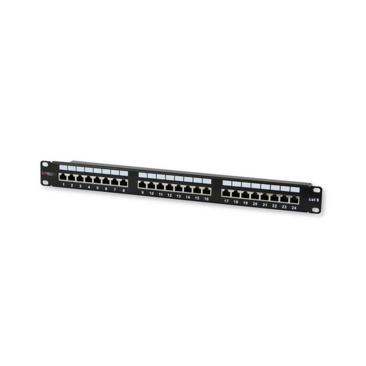 Patch panel 1U STP 24xR J45 Cat.6, czarny z tacką