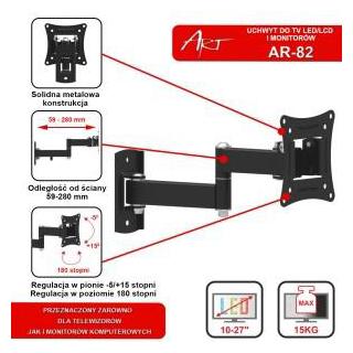 Uchwyt do TV LCD/LED 10-27" 15KG AR-82 regulacja pion/poziom 28cm