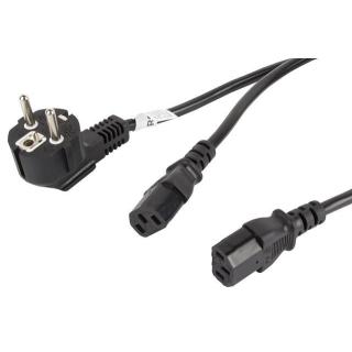 Kabel zasilający CEE 7/7 - 2x IEC 320 C13 VDE 2M czarny