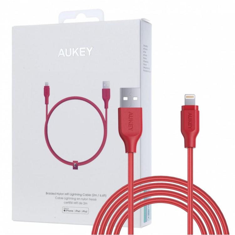 CB-AL2 Red nylonowy kabel Quick Charge Lightning-USB | 2m | certyfikat MFi Apple