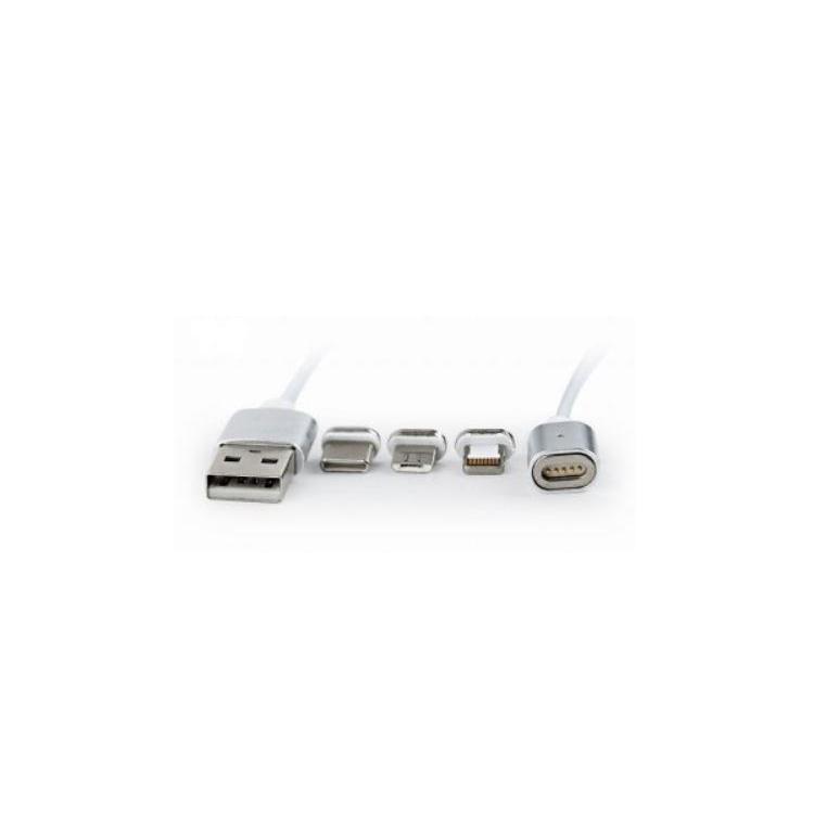 Kabel USB magnetyczny 3w1/1m/srebrny