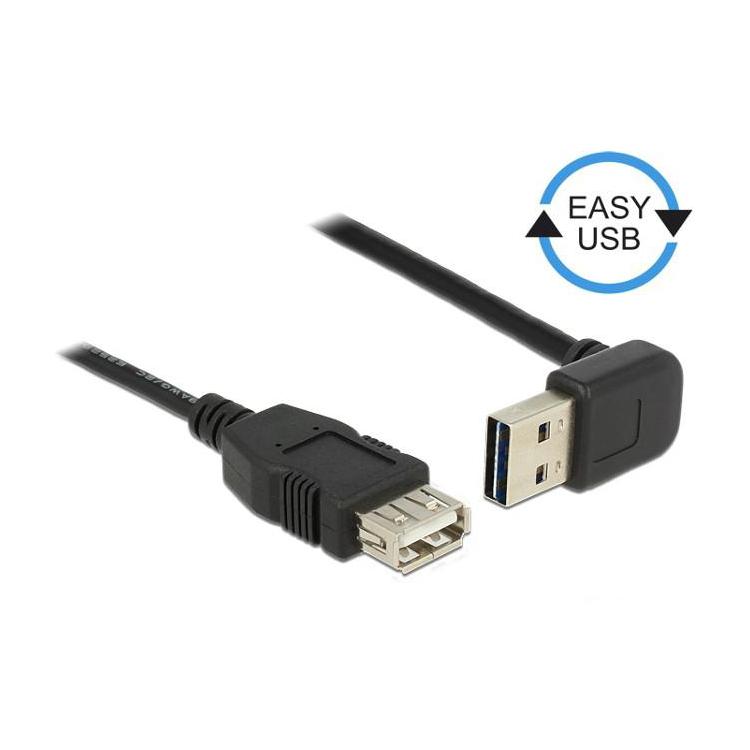 Kabel USB AM-AF 2.0 0.5m kątowy góra/dół Easy-USB Czarny