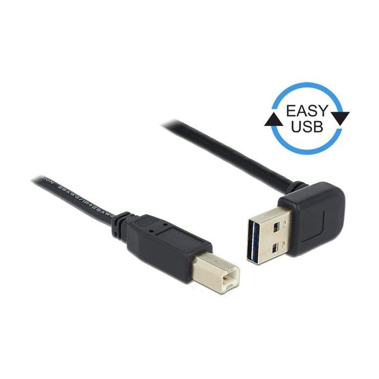 Kabel USB AM-BM 2.0 0.5m czarny kątowy góra/dół Easy-USB