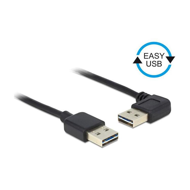 Kabel USB AM-AM 2.0 0.5m czarny kątowy lewo/prawo Easy-USB