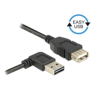 Kabel USB AM-AF 2.0 0.5m czarny kątowy lewo/prawo Easy-USB