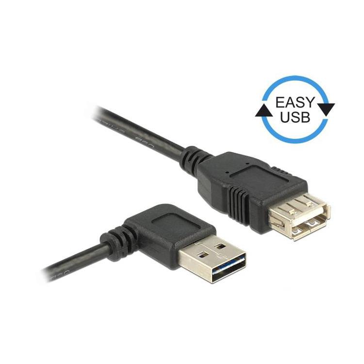 Kabel USB AM-AF 2.0 0.5m czarny kątowy lewo/prawo Easy-USB