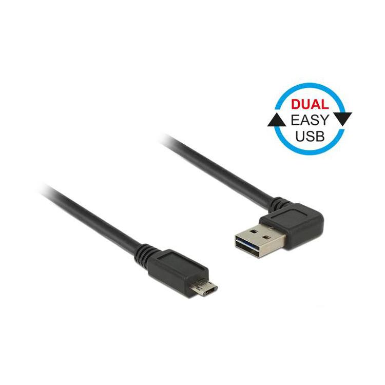 Kabel USB micro AM-BM 2.0 0.5m czarny kątowy lewo/prawo Dual EasyUSB