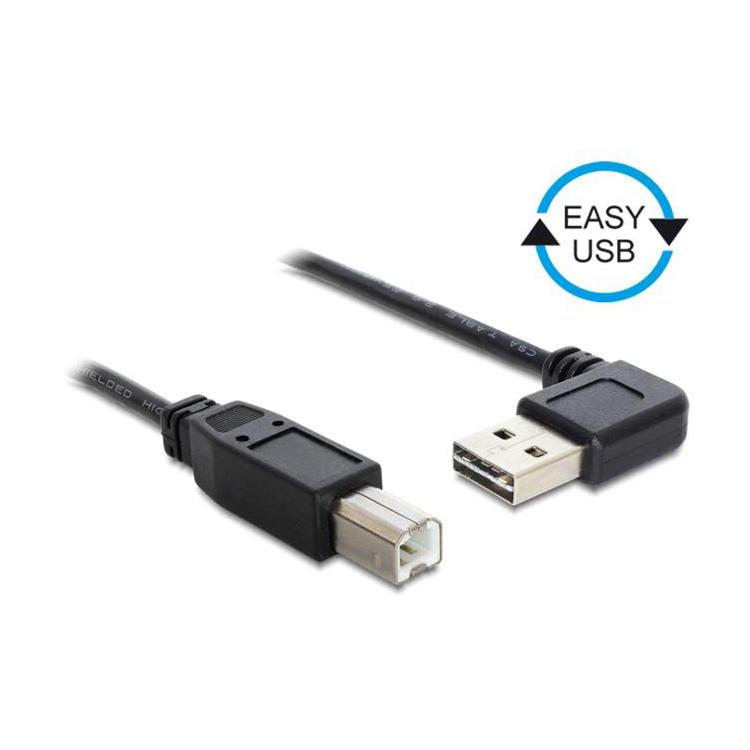 Kabel USB AM-BM 2.0 0.5m czarny kątowy lewo/prawo Easy USB