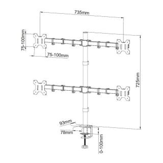 Uchwyt nabiurkowy na 4 monitory 13-27cali 4x10kg, czarny