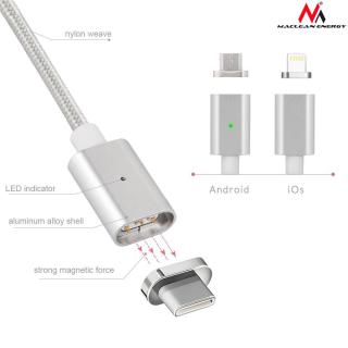 Kabel USB Type-C magnetyczny srebrny MCE178