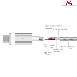 Kabel USB Type-C magnetyczny srebrny MCE178