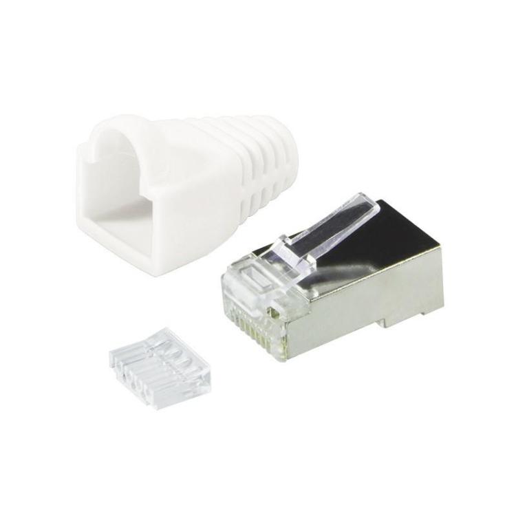 Wtyki RJ45 CAT.6 z osłoną, 100szt. ekranowane, biały