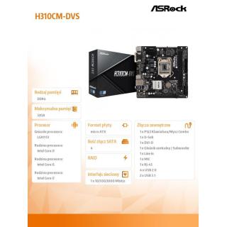 Płyta główna H310CM-DVS s1151 2DDR4 DVI/DSUB/USB3.1 uATX