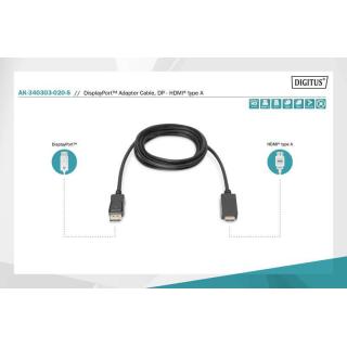 Kabel adapter DisplayPort 1.2 z zatrzaskiem 4K 60Hz UHD Typ DP/HDMI A M/M 1m Czarny