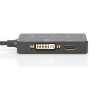 Kabel adapter Displayport 4K 30Hz/1080p 60Hz Typ miniDP/HDMI(UHD)+DVI-I+VGA (FHD) M/Ż 0,20m Czarny