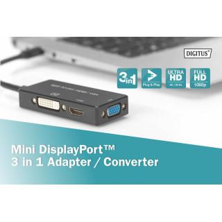 Kabel adapter Displayport 4K 30Hz/1080p 60Hz Typ miniDP/HDMI(UHD)+DVI-I+VGA (FHD) M/Ż 0,20m Czarny