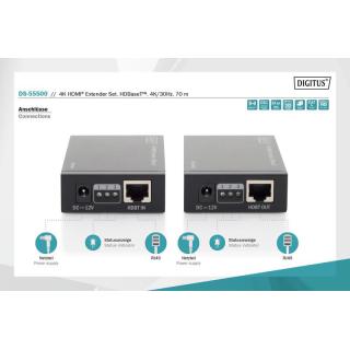 Przedłużacz/Extender HDMI HDBaseT do 70m po Cat.5e, 4K 30Hz UHD, HDCP 2.2, IR, z audio (zestaw)