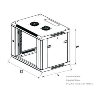 Szafka wisząca rack 4U 600x450 czarna szklane drzwi